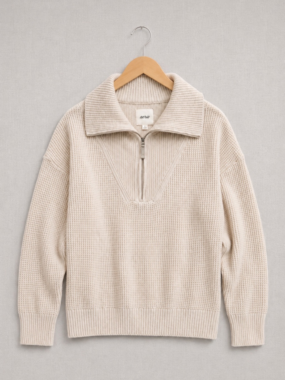 aerie CozyUp Waffle Knit Quarter-Zip Sweater